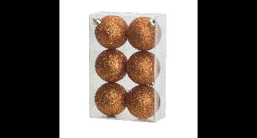 Cosy & Trendy Kerstballen - 6x st - oranje - glitters - 6 cm
