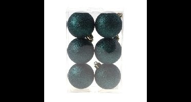 Cosy & Trendy Kerstballen - 6x st - petrol - glitters - 6 cm