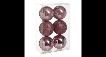 Cosy & Trendy Kerstballen - 6x st - roze - 8 cm - kunststof