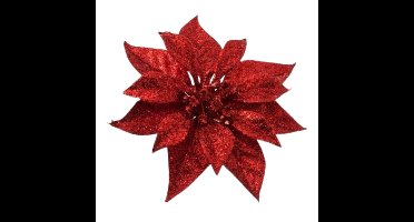 Cosy & Trendy Kerstboomversiering - bloem op clip - rood - 18 cm