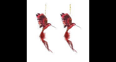Cosy & Trendy Kersthanger kolibrie vogel - 2x - rood - 18 cm