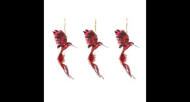 Cosy & Trendy Kersthanger kolibrie vogel - 3x - rood - 18 cm