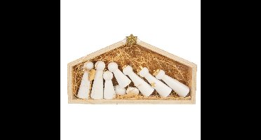 Cosy & Trendy Kerststal kinderen - met poppetjes - hout - 24 cm
