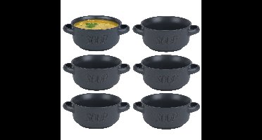 Cosy & Trendy soepkom van aardewerk - 6x - donkergrijs - 470 ml