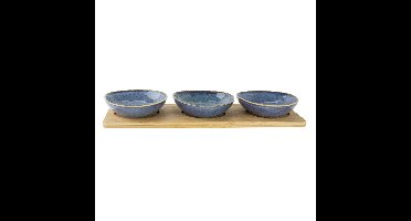 Cosy&Trendy Serveerplan - keramiek - blauw - incl. 3x schaaltjes