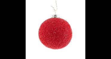 Cotton Balls kerstballen - rood - katoen - 6,5 cm