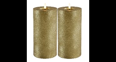 Countryfield Lyon LED kaars/stompkaars - 2x - goud - D10 x H20 cm