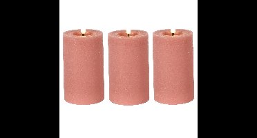 Countryfield Lyon LED kaars/stompkaars - 3x - roze - D7,5 x H12,5 cm