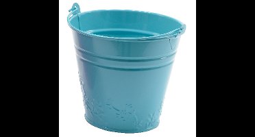 Decoris Bloempot/plantenpot bloemen - zink - D11 cm - blauw