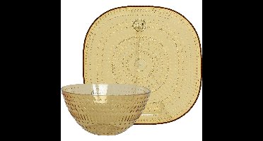 Decoris camping serviesset - 8-delig - geel - kunststof - 4 personen