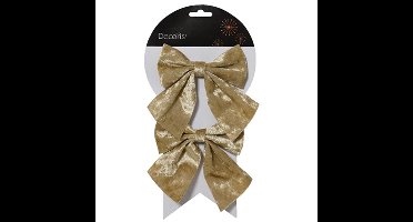 Decoris Decoratie strikken - 2x - velvet creme - 12 x 13 cm