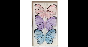 Decoris decoratie vlinders op draad - 3x - gekleurd - 8 x 6 cm
