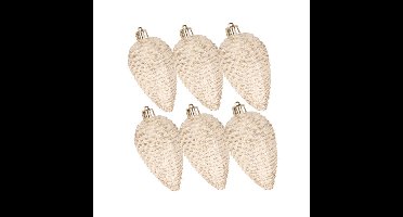 Decoris Dennenappels kersthangers - 6x- creme - 8 cm - kunststof