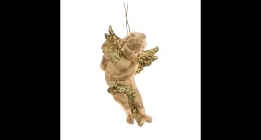Decoris engel met lute - goud - kunststof - 10 cm - kerstversiering