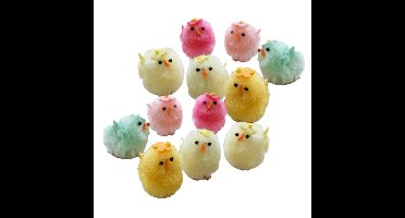 Decoris gekleurde paaskuikentjes - 4 cm - 24x stuks - Paasversiering