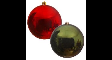 Decoris Grote kerstballen - 2x - rood - donkergroen - D20 cm