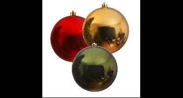 Decoris Grote kerstballen - 3x - rood - donkergroen - goud - D20 cm