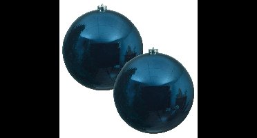 Decoris Kerstbal - 2x - donkerblauw - groot - kunststof - 20 cm - glans