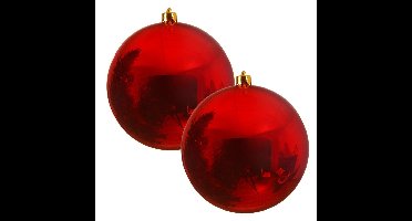 Decoris Kerstbal - 2x - rood - groot - kunststof - 14 cm - glans