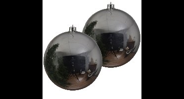 Decoris Kerstbal - 2x - zilver - groot - kunststof - 20 cm - glans