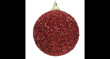 Decoris Kerstbal - rood - glitter - D8 cm - kunststof - onbreekbaar