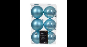 Decoris kerstballen - 12x - ijsblauw - 8 cm -kunststof