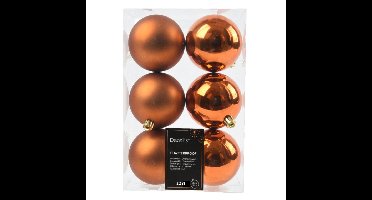 Decoris kerstballen - 12x st- 8 cm - koper/cognac bruin - kunststof