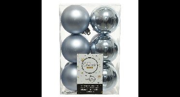 Decoris kerstballen - 12x st - grijsblauw - D6 cm - kunststof