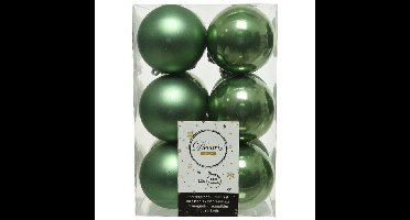 Decoris Kerstballen - 12x st - salie groen - 6 cm - kunststof
