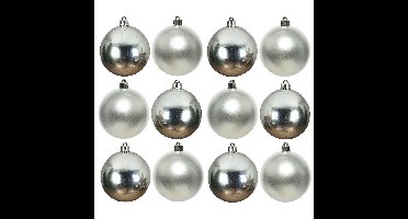 Decoris Kerstballen - 12x st - zilver - D10 cm - kunststof