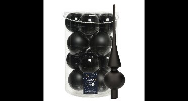 Decoris kerstballen 16x stuks 8 cm incl. piek mat zwart - glas