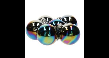 Decoris Kerstballen - 18x stuks - zwart parelmoer - D8 cm - glas