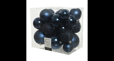 Decoris Kerstballen - 26x st - donkerblauw - 6-8-10 cm - kunststof