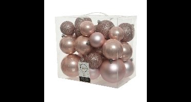 Decoris Kerstballen - 26x st - lichtroze - 6-8-10 cm - kunststof