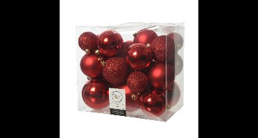Decoris Kerstballen - 26x st - rood - 6-8-10 cm - kunststof