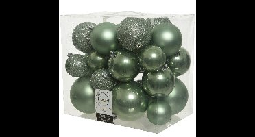 Decoris Kerstballen - 26x st - salie groen - 6-8-10 cm - kunststof