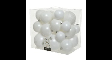 Decoris Kerstballen - 26x st - wit - 6-8-10 cm - kunststof