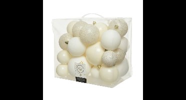 Decoris Kerstballen - 26x st - wol wit - 6-8-10 cm - kunststof