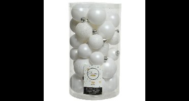 Decoris kerstballen - 30x st - wit - 4-5-6 cm - kunststof