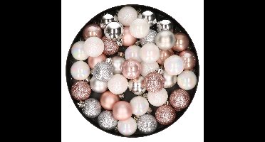 Decoris Kerstballen - 42x - lichtroze, parelmoer wit, zilver - 3 cm