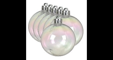 Decoris kerstballen - 6x st- 8 cm - transparant parelmoer - kunststof