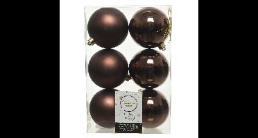 Decoris Kerstballen - 6x st - donkerbruin - D8 cm - kunststof