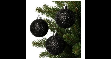 Decoris Kerstballen - 6x st - zwart - glitters - D6 cm - kunststof