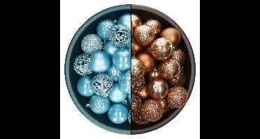 Decoris kerstballen - 74x st - camel bruin en ijsblauw - 6 cm - kunststof