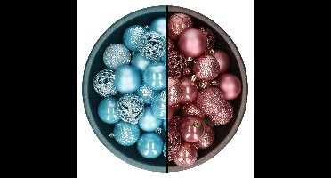 Decoris kerstballen - 74x st - oudroze en ijsblauw - 6 cm - kunststof
