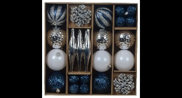 Decoris Kerstballen en ornamenten - 46-dlg - blauw/wit/zilver