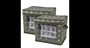 Decoris kerstballen opbergbox - 2x - groen - 33,5 x 33,5 x 24,5 cm