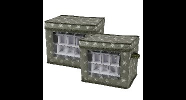 Decoris kerstballen opbergbox - 2x - groen - 41 x 31 x 32 cm
