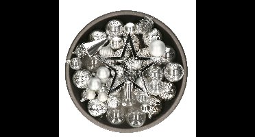 Decoris kerstballen, ornamenten en piek - set - 60-dlg -zilver-kunststof
