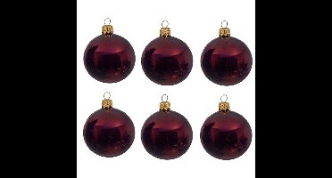 Decoris Kerstballen set - 6x stuks - donker rood - glas - 6 cm - glans